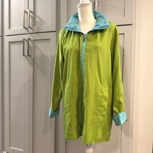 Mycra Pac Reversible Hooded Rain Jacket Green Turquoise Womens S/M USA Travel
